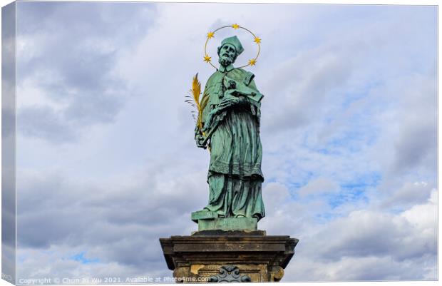 Statue of John of Nepomuk on Charles Bridge in Prague, Czech Republic Canvas Print by Chun Ju Wu