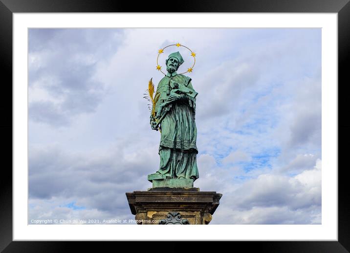 Statue of John of Nepomuk on Charles Bridge in Prague, Czech Republic Framed Mounted Print by Chun Ju Wu