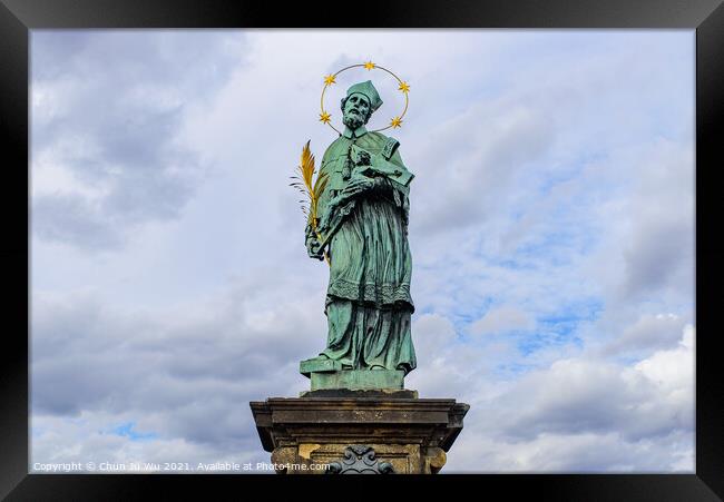 Statue of John of Nepomuk on Charles Bridge in Prague, Czech Republic Framed Print by Chun Ju Wu