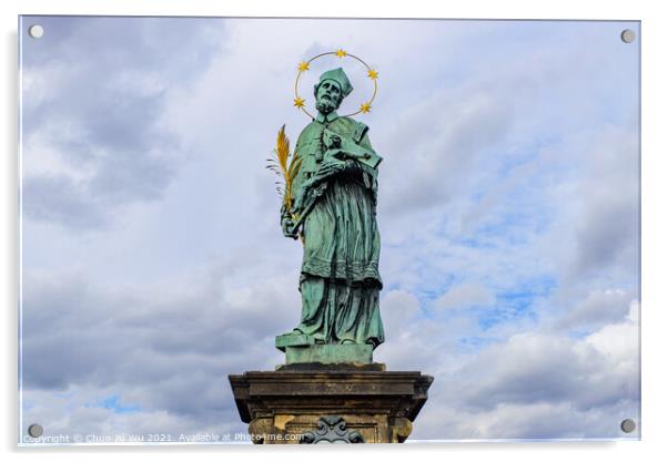Statue of John of Nepomuk on Charles Bridge in Prague, Czech Republic Acrylic by Chun Ju Wu