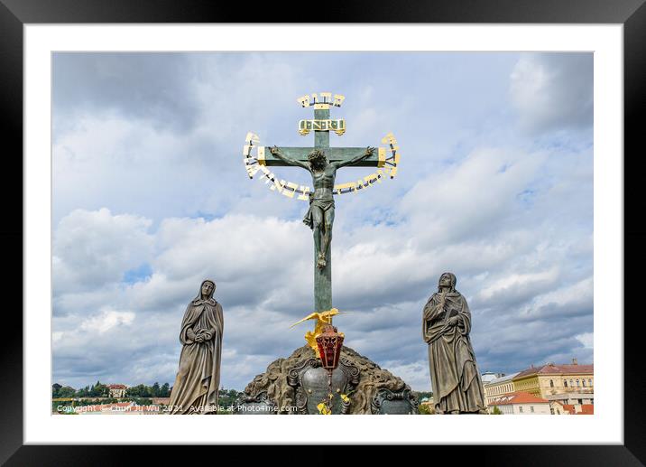 The statue Crucifix and Calvary on Charles Bridge in Prague, Czech Republic Framed Mounted Print by Chun Ju Wu