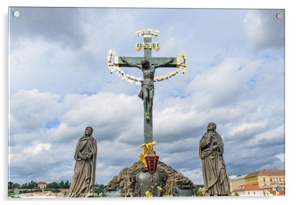 The statue Crucifix and Calvary on Charles Bridge in Prague, Czech Republic Acrylic by Chun Ju Wu