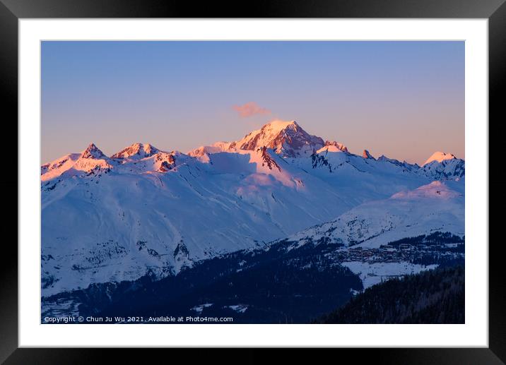 Sunset light on Mont Blanc in Savoie, France, the highest mountain in the Alps and in Europe west Framed Mounted Print by Chun Ju Wu