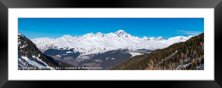 Panorama of Mont Blanc in Savoie, France, the highest mountain in the Alps and in Europe west Framed Mounted Print by Chun Ju Wu