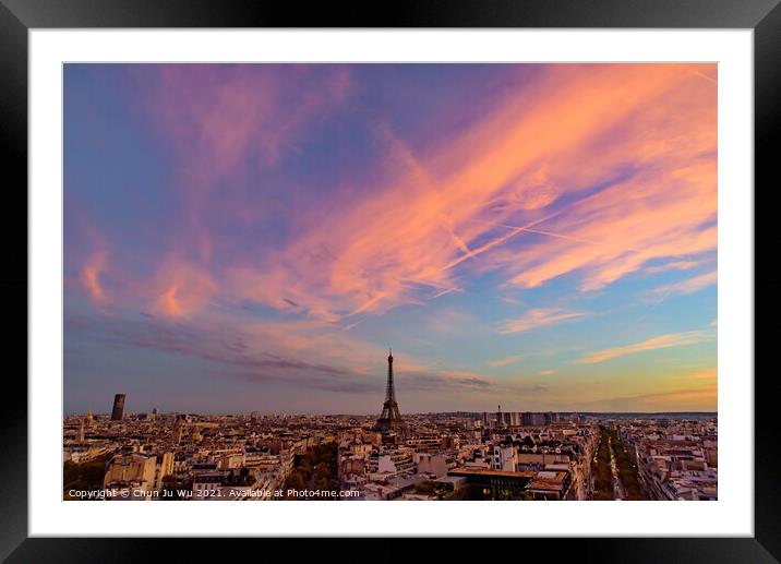 Eiffel Tower at sunset time with colorful sky and clouds, Paris, France Framed Mounted Print by Chun Ju Wu