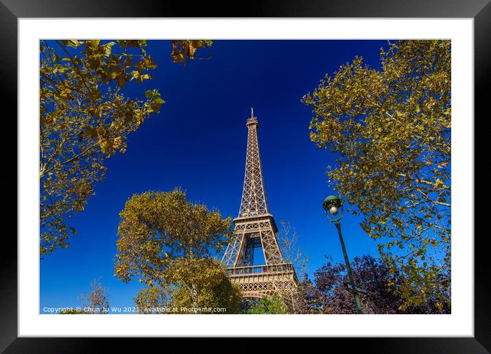 Eiffel Tower with sunny blue sky in Paris, France Framed Mounted Print by Chun Ju Wu
