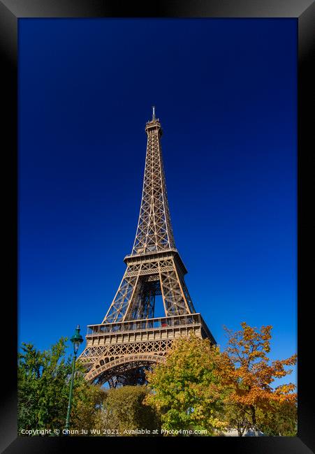 Eiffel Tower with sunny blue sky in Paris, France Framed Print by Chun Ju Wu