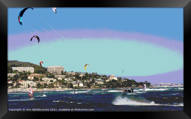 Posterized Kite surfer jump Framed Print by Ann Biddlecombe
