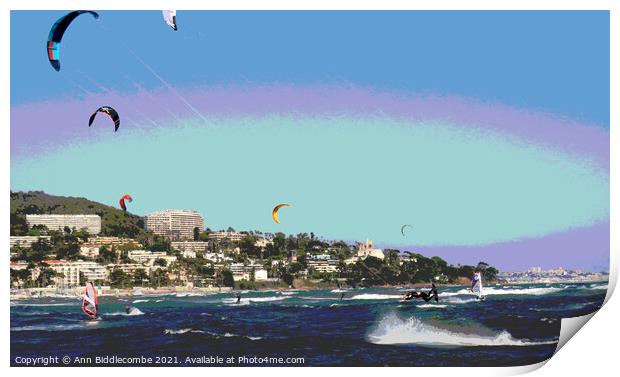 Posterized Kite surfer jump Print by Ann Biddlecombe