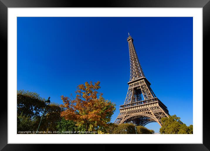 Eiffel Tower with sunny blue sky in Paris, France Framed Mounted Print by Chun Ju Wu