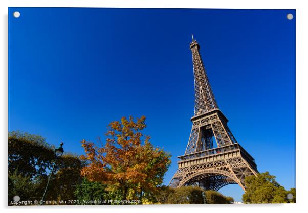Eiffel Tower with sunny blue sky in Paris, France Acrylic by Chun Ju Wu