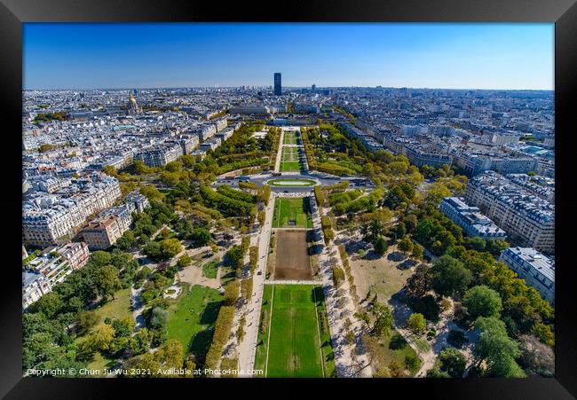 Aerial view of Champ de Mars Park from Eiffel Tower, Paris, France, Europe Framed Print by Chun Ju Wu