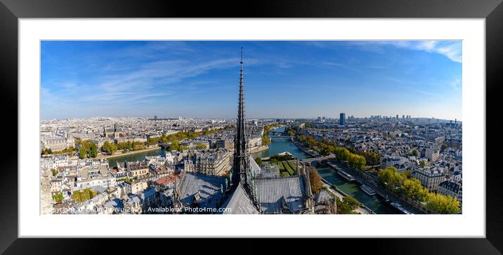 Panoramic view of the center tower from the top of Notre Dame Cathedral in Paris, France Framed Mounted Print by Chun Ju Wu