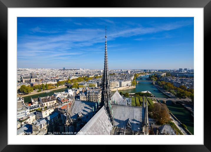 View of the center tower from the top of Notre Dame Cathedral in Paris, France Framed Mounted Print by Chun Ju Wu