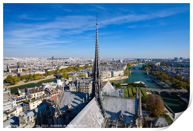 View of the center tower from the top of Notre Dame Cathedral in Paris, France Print by Chun Ju Wu