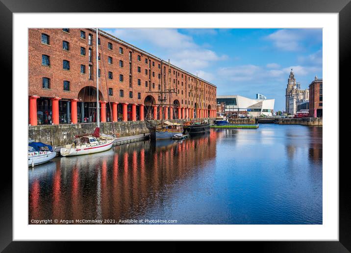 Boats moored in Royal Albert Dock, Liverpool Framed Mounted Print by Angus McComiskey