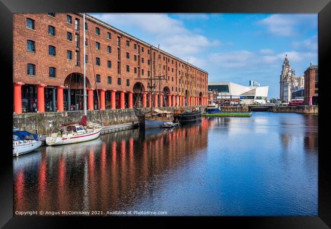 Boats moored in Royal Albert Dock, Liverpool Framed Print by Angus McComiskey