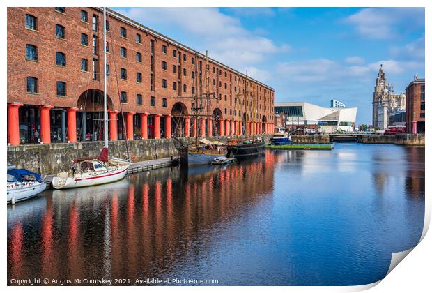 Boats moored in Royal Albert Dock, Liverpool Print by Angus McComiskey