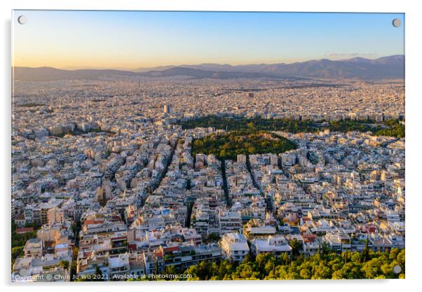Panoramic view of Athens city from Lykavittos Hill at sunset time Acrylic by Chun Ju Wu