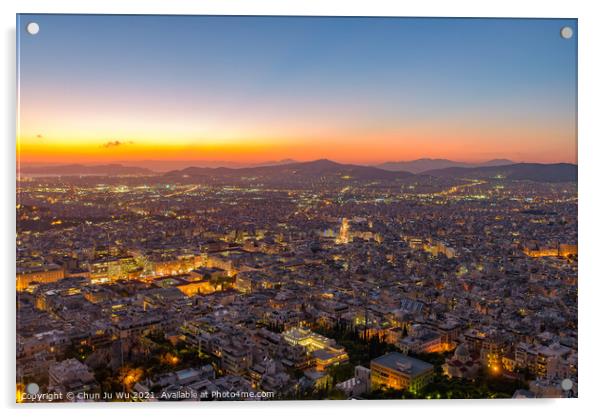 Panoramic view of Athens city from Lykavittos Hill at sunset time Acrylic by Chun Ju Wu