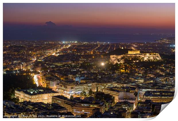 Panoramic view of Athens city from Lykavittos Hill at sunset time Print by Chun Ju Wu