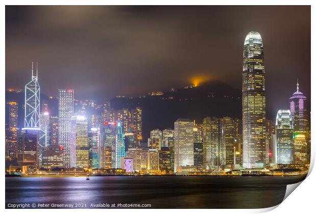 Tsim Shat Sui Victoria Harbour In Hong Kong At Night Print by Peter Greenway