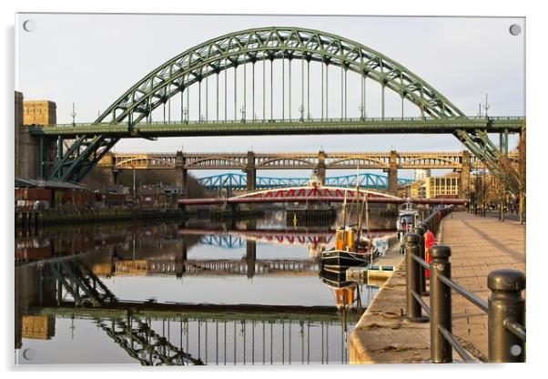 Tyne Bridges Reflections, Newcastle Acrylic by Rob Cole
