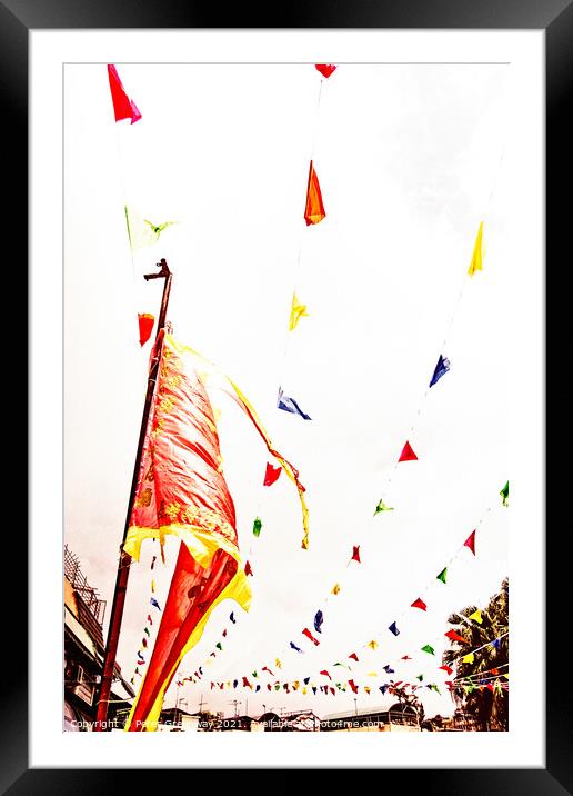 Colourful Festival Flags On Chung Chau Island, Hong Kong Framed Mounted Print by Peter Greenway