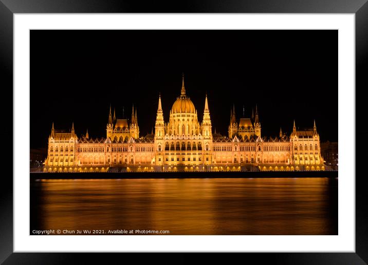 Night view of Hungarian Parliament Building on the banks of the Danube, Budapest, Hungary Framed Mounted Print by Chun Ju Wu