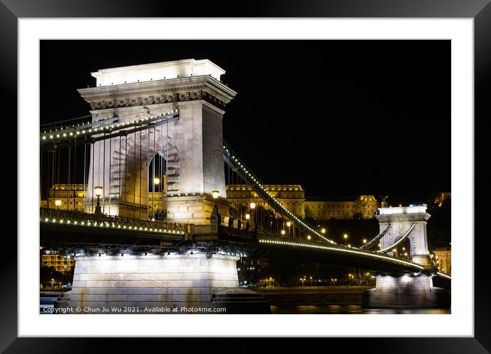 Night view of Széchenyi Chain Bridge across the River Danube connecting Buda and Pest, Budapest, Hungary Framed Mounted Print by Chun Ju Wu