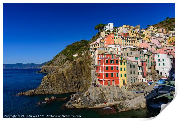 Riomaggiore, one of the five Mediterranean villages in Cinque Terre, Italy, famous for its colorful houses Print by Chun Ju Wu