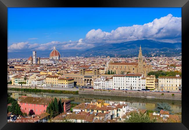 Panoramic view of the city of Florence from Michelangelo Square in Italy Framed Print by Chun Ju Wu