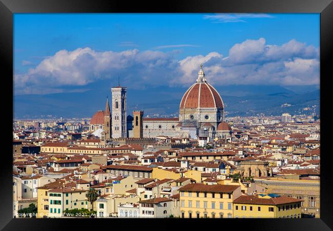Panoramic view of the city of Florence from Michelangelo Square in Italy Framed Print by Chun Ju Wu