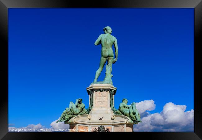 Piazzale Michelangelo (Michelangelo Square) with bronze statue of David, the square with panoramic view of Florence, Italy Framed Print by Chun Ju Wu