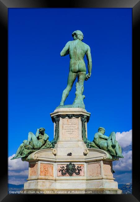 Piazzale Michelangelo (Michelangelo Square) with bronze statue of David, the square with panoramic view of Florence, Italy Framed Print by Chun Ju Wu