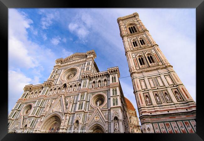 Cathedral of Saint Mary of the Flower (Duomo di Firenze) and Giotto's Campanile in Florence , Italy Framed Print by Chun Ju Wu