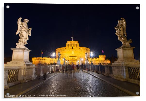 Night view of Castel Sant'Angelo and Ponte Sant'Angelo in Rome, Italy Acrylic by Chun Ju Wu