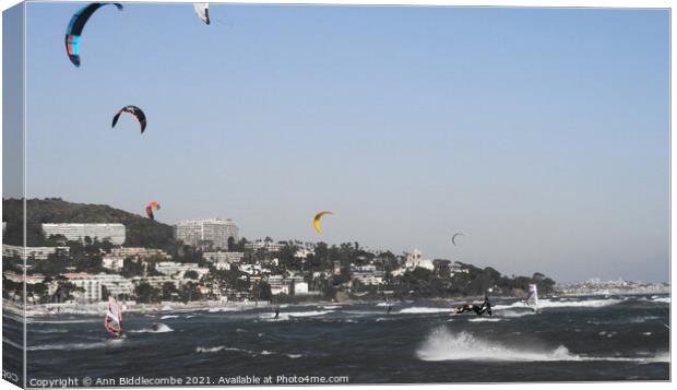 Kite surfer jump Canvas Print by Ann Biddlecombe