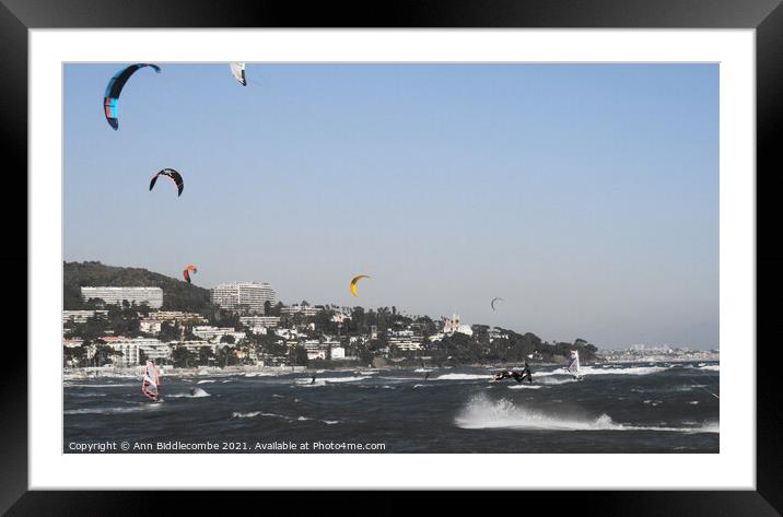 Kite surfer jump Framed Mounted Print by Ann Biddlecombe
