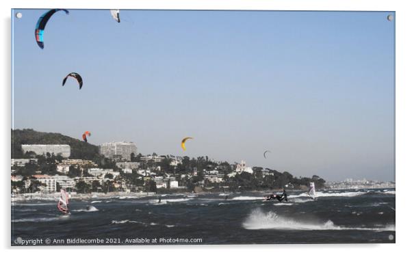 Kite surfer jump Acrylic by Ann Biddlecombe