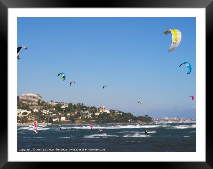 kite surfers and windsurfers on Palm beach Framed Mounted Print by Ann Biddlecombe