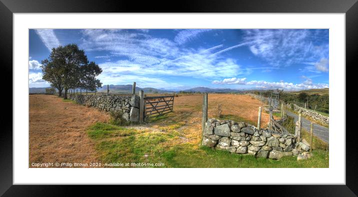 The Farm gate to the Mountains, Wales Framed Mounted Print by Philip Brown