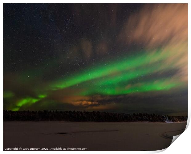 Aurora on a Finnish riverbank Print by Clive Ingram