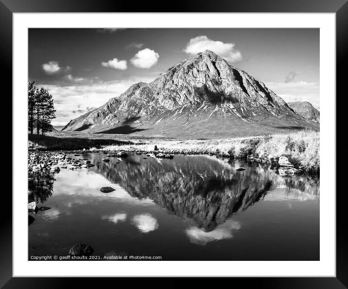 Buchaille, black and white Framed Mounted Print by geoff shoults