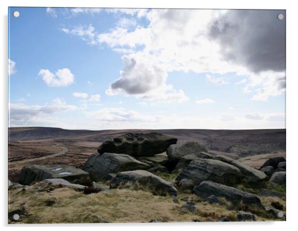 Yorkshire moorland rock Acrylic by Roy Hinchliffe