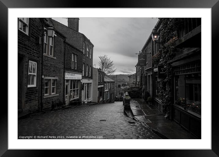 Rainy morning on the cobbles  Framed Mounted Print by Richard Perks