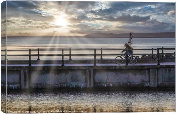 Cycling at Sunset New Brighton Canvas Print by Phil Longfoot