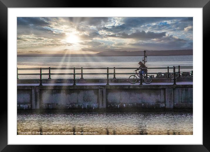 Cycling at Sunset New Brighton Framed Mounted Print by Phil Longfoot