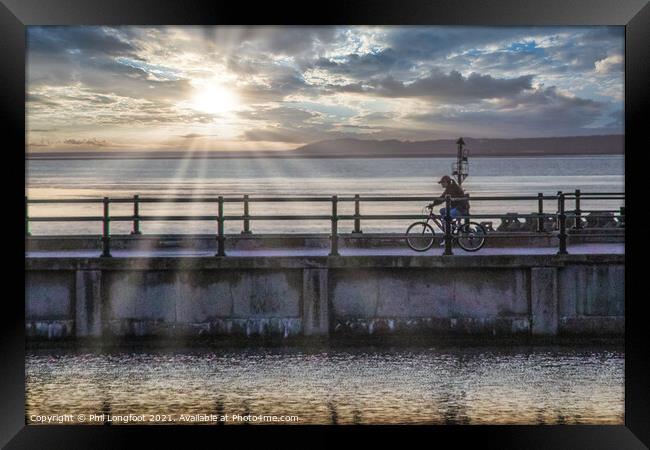 Cycling at Sunset New Brighton Framed Print by Phil Longfoot