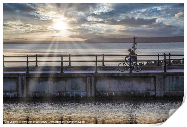 Cycling at Sunset New Brighton Print by Phil Longfoot